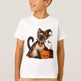 Cute Siamese Cat Witch Halloween T Shirt