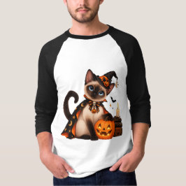 Cute Siamese Cat Witch Halloween T Shirt