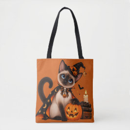 Cute Siamese Cat Witch Halloween Tygkasse