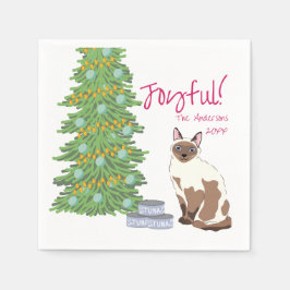 Cute Siamese Cat with Tuna Christmas Joyful Pappersservett