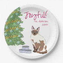 Cute Siamese Cat with Tuna Joyful Christmas