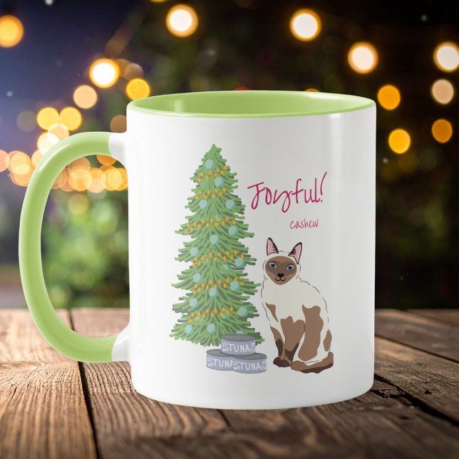Cute Siamese Cat with Tuna Joyful Christmas  Mugg (Skapare uppladdad)