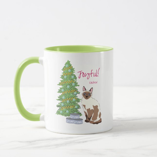 Cute Siamese Cat with Tuna Joyful Christmas  Mugg (Vänster)