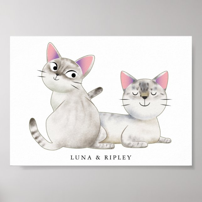 Cute Siamese Cats Illustration med Namn Poster (Framsidan)