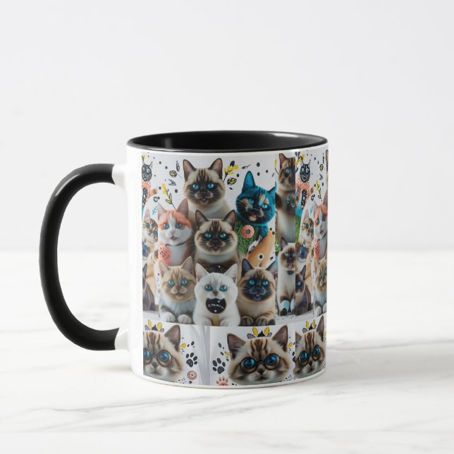 Cute Siamese Cats Mönster 2-Tone Mugg (Vänster)