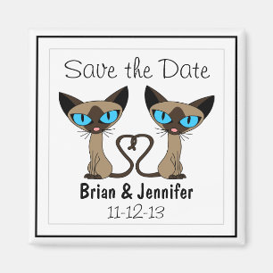 Cute Siamese Cats Svan Heart Bröllop spara datum Magnet