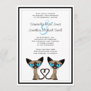 Cute Siamese Cats Svan Heart Wedding bjudande Inbjudningar