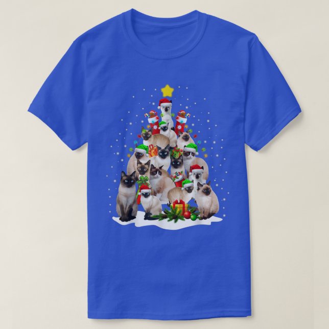 Cute Siamese Cats Tree Merry Christmas Cat Lover  T Shirt (Design framsida)