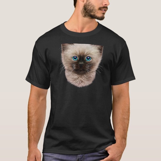 Cute Siamese Kitten, Fluffy Cat Ansikte T Shirt (Framsida)