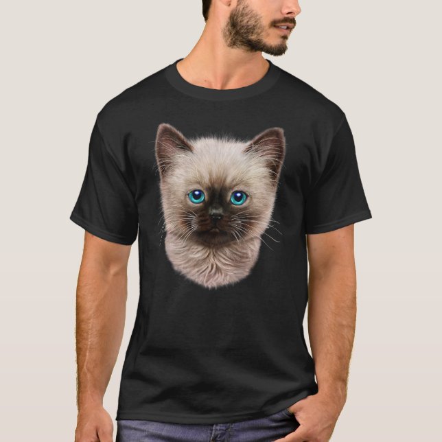 Cute Siamese Kitten, Fluffy Cat Ansikte T Shirt (Framsida)