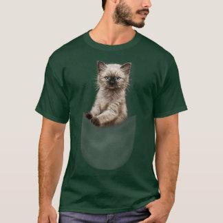 Cute Siamese Kitten Gaze ut från Pocket, Katt T Shirt