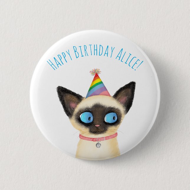 Cute Siamese kitten grattis på födelsedagen badge Knapp (Framsida)