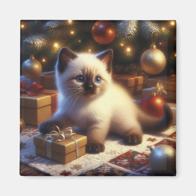 Cute Siamese Kitten jul Magnet (Framsidan)