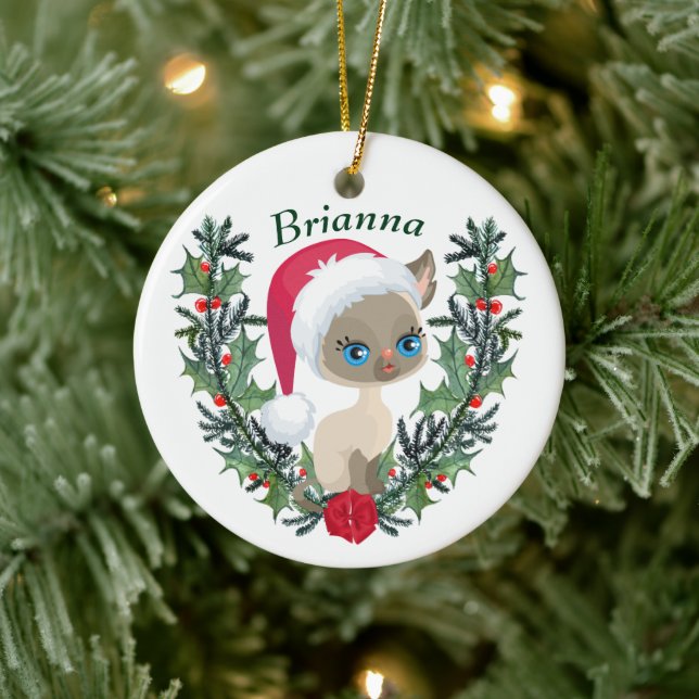 Cute Siamese Kitten-julafton Julgransprydnad Keramik (Träd)