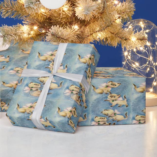 Cute Siamese Kittens Mid Century Modern Presentpapper (Helgdagar)