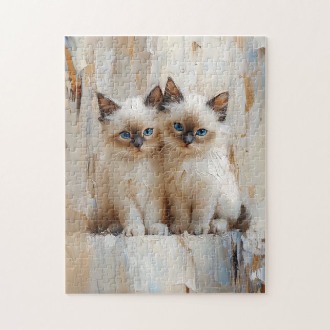 Cute Siamese Kittens Painting Pussel (Vertikal)