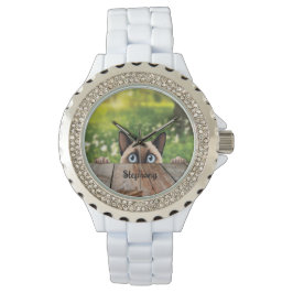 Cute Siamese Peeking Cat Armbandsur