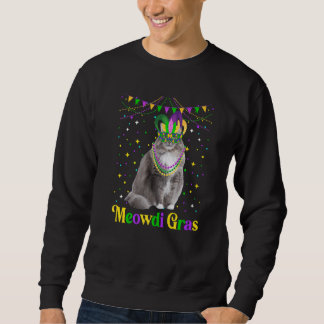 Cute Siberian Cat Meowdi Gras Jester Animals Lång Ärmad Tröja