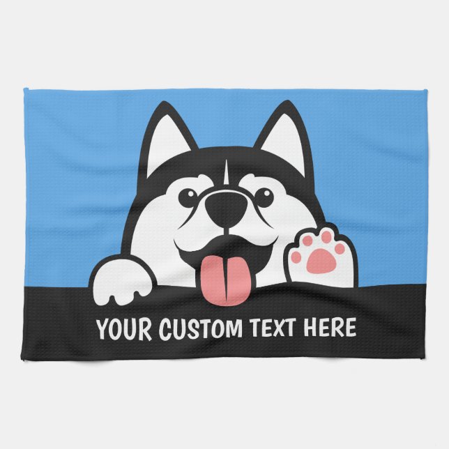 Cute Siberian husky anpassningsbar text Kökshandduk (Horisontell)
