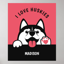 Cute Siberian husky anpassningsbar text och färg P Poster