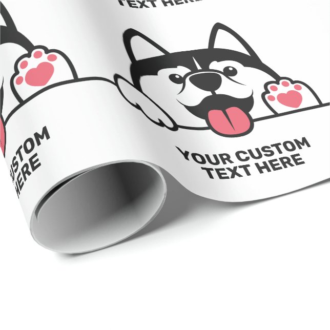 Cute Siberian husky anpassningsbar text Presentpapper (Rullad Hörn)