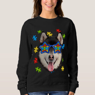Cute Siberian husky Autism Puzzle Sunglasses Puppi T Shirt