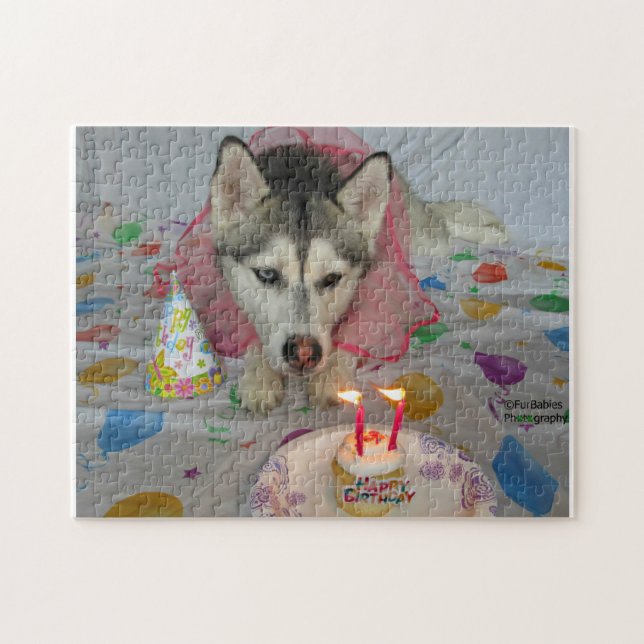 Cute Siberian husky Birthday Puzzle Pussel (Horisontell)