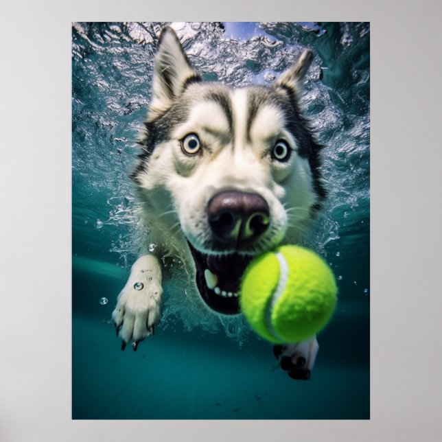 Cute Siberian husky dykande undervatten Poster (Framsidan)