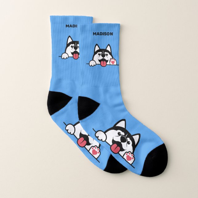 Cute Siberian husky, eget namn och färg Socks Strumpor (Par)