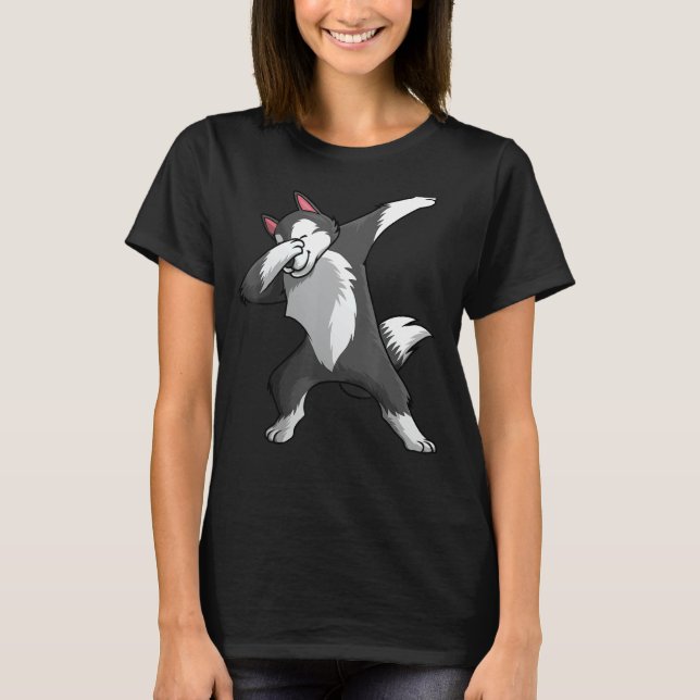 Cute Siberian husky För manar kvinnor Dabbing Husk T Shirt (Framsida)