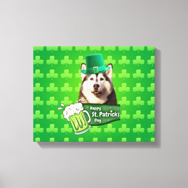 Cute Siberian husky Hund Hat St. Patrick's Day Canvastryck (Framsida)