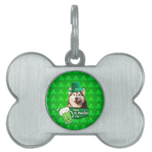 Cute Siberian husky Hund Hat St. Patrick's Day Namnbricka Husdjur