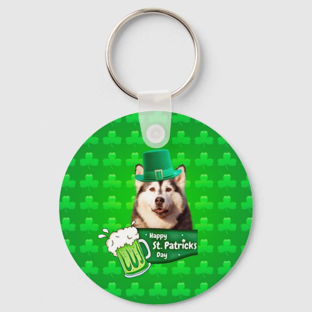 Cute Siberian husky Hund Hat St. Patrick's Day Nyckelring (Framsida)