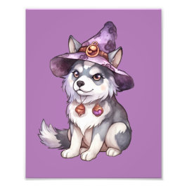 Cute Siberian husky Hund i Witch Hat Fototryck