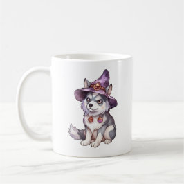 Cute Siberian husky Hund i Witch Hat Kaffemugg