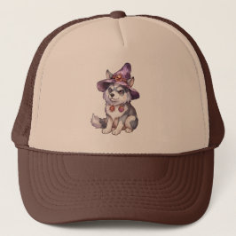 Cute Siberian husky Hund i Witch Hat Keps