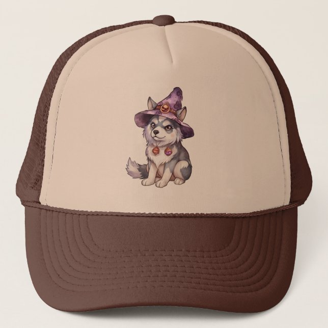 Cute Siberian husky Hund i Witch Hat Keps (Framsida)