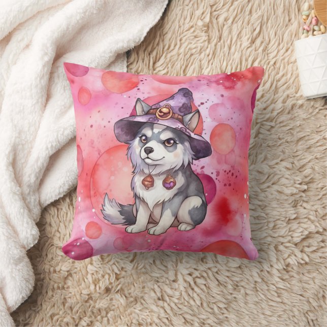 Cute Siberian husky Hund i Witch Hat Kudde (Filt)