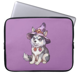 Cute Siberian husky Hund i Witch Hat Laptop Fodral
