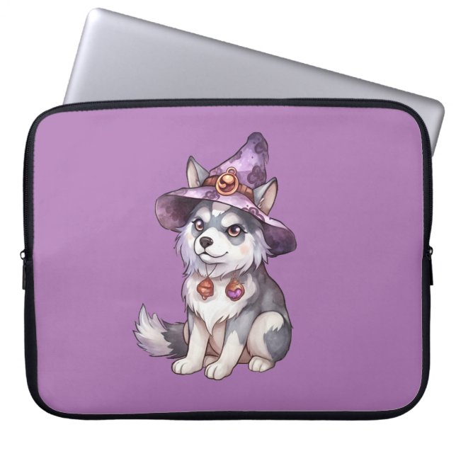 Cute Siberian husky Hund i Witch Hat Laptop Fodral (Framsidan)