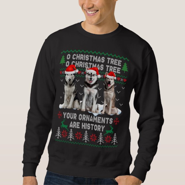 Cute Siberian husky Hund Oh Julgran Ugly Xma Lång Ärmad Tröja (Framsida)
