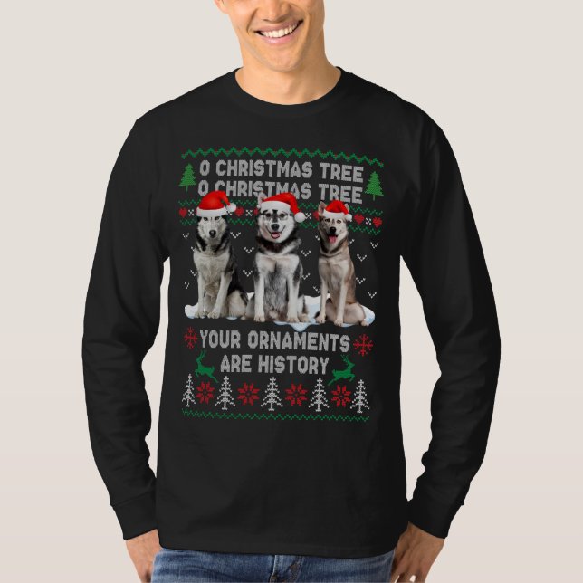 Cute Siberian husky Hund Oh Julgran Ugly Xma T Shirt (Framsida)