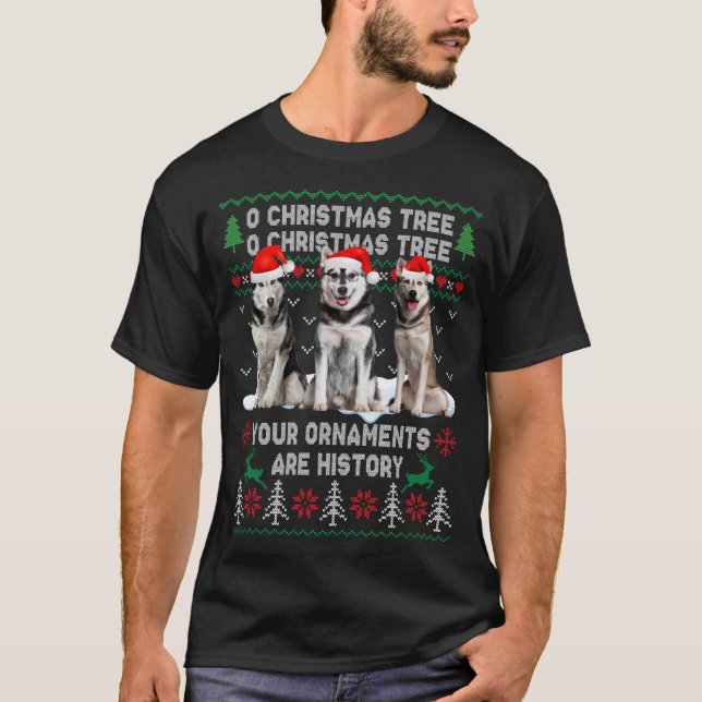 Cute Siberian husky Hund Oh Julgran Ugly Xma T Shirt (Framsida)