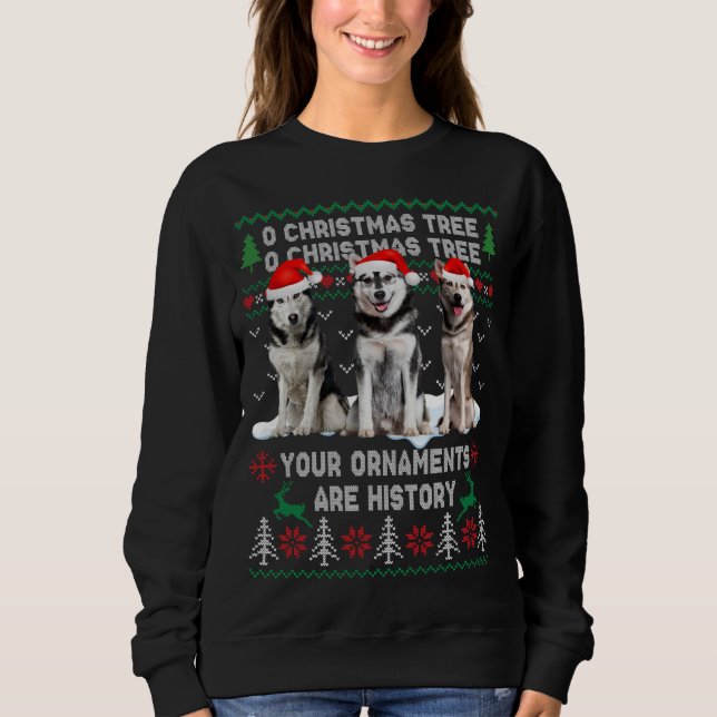 Cute Siberian husky Hund Oh Julgran Ugly Xma T Shirt (Framsida)