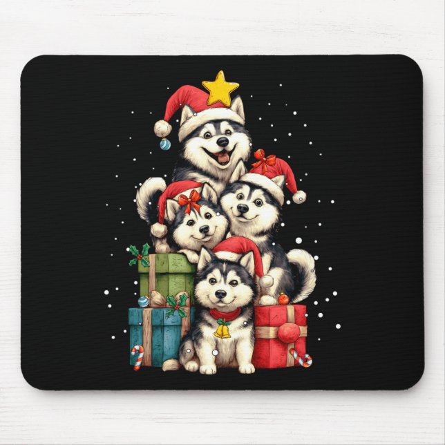 Cute Siberian Husky Le Dog Christmas Tree Xmas Hat Musmatta (Framsidan)