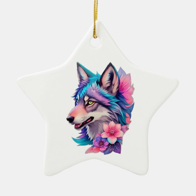 Cute Siberian husky med blommor Ornament (Framsidan)