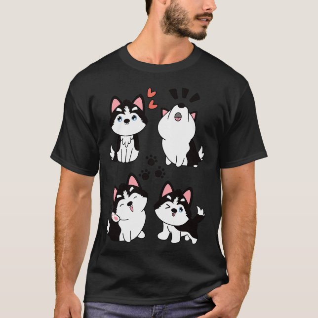 Cute Siberian husky Pomsky Black T Shirt (Framsida)