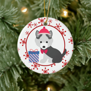 Cute Siberian husky Puppy Snowflake Julgransprydnad Keramik