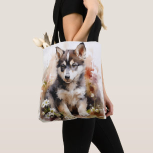 Cute Siberian husky Puppy Tote Bag Tygkasse