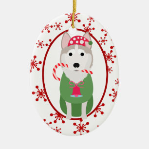 Cute Siberian husky Red Snowflake-mall Julgransprydnad Keramik